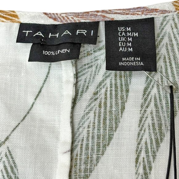 Tahari White Tropical Palm Print Linen Shift Dress - Picture 2 of 9
